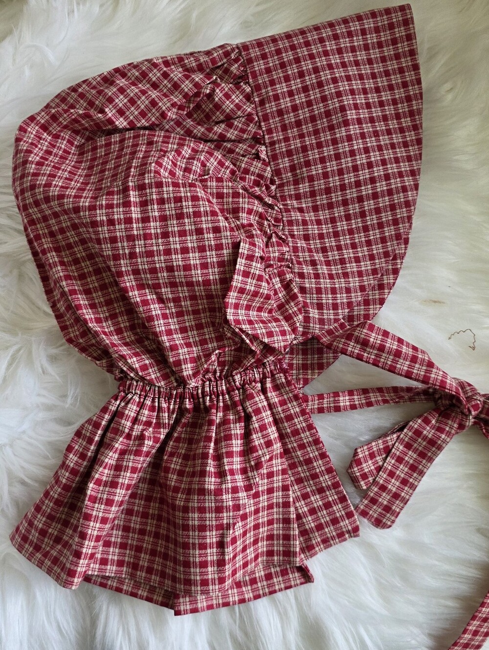 Red and White Plaid Pioneer Sun Bonnet/Hat